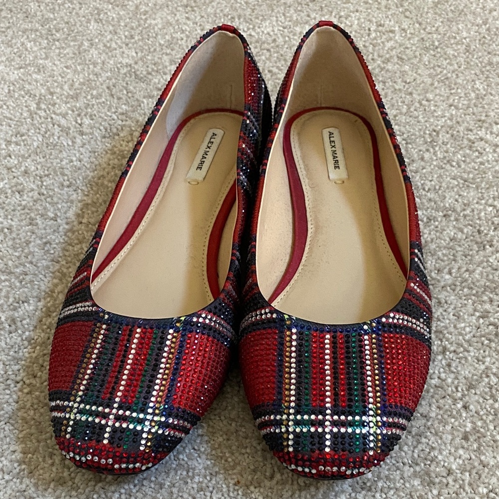 Alex Marie Women's Red and Black Plaid Flats